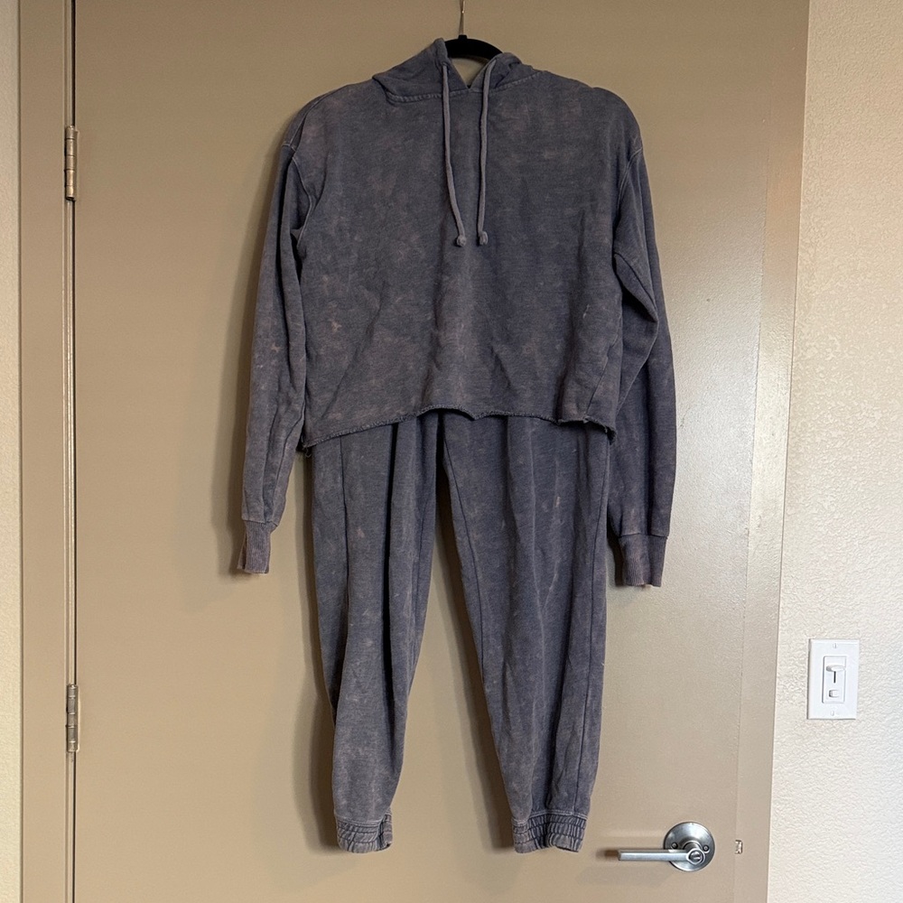 Blue/purple bleach tie dye  Hooded Cropped Sweatshirt and Jogger Set